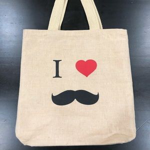 Burlap I heart mustache bag